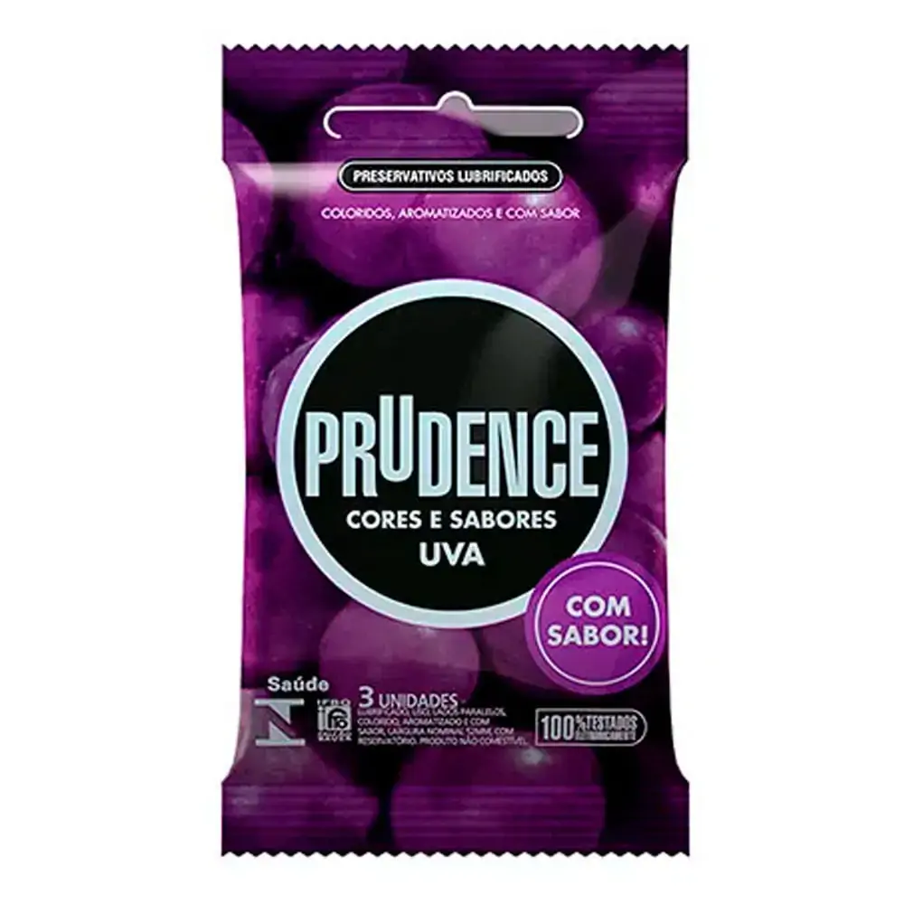 Preservativo Lubrificado Cor & Sabor Uva 3uni - Prudence