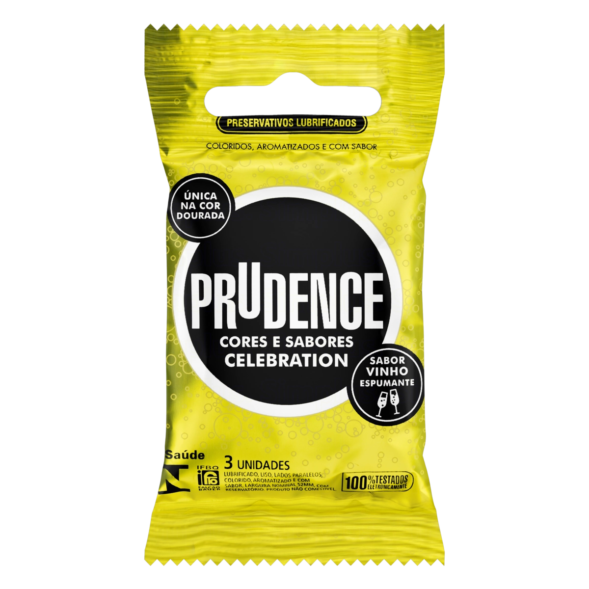 Preservativo Masculino Lubrificado Vinho Espumante Prudence Cores E Sabores Celebration Pacote 3 Uni