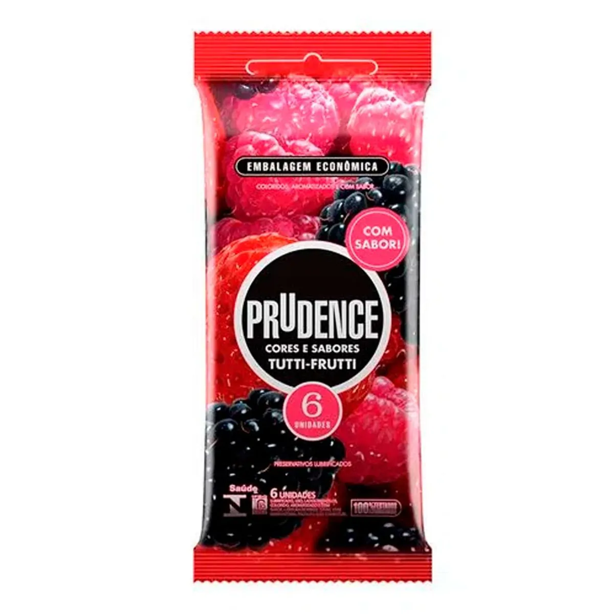 Preservativo Masculino Lubrificado Tutti Frutti Prudence Cores E Sabores Pacote 6 Unidades Embalagem