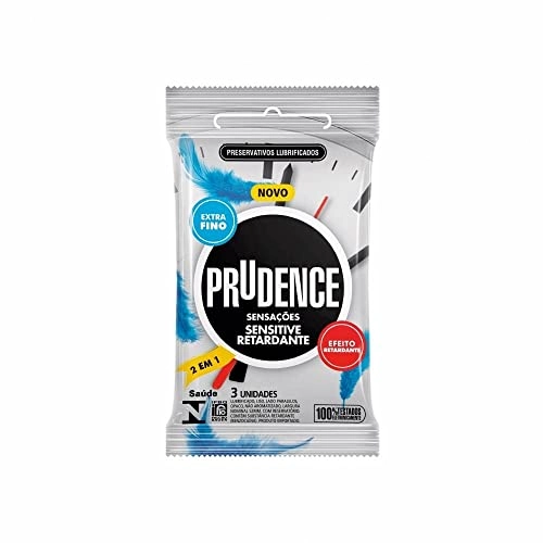 Preservativo Masculino Lubrificado Sensitive Retardante Prudence Sensações Pacote 3 Unidades