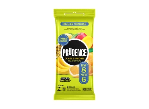 Preservativo Masculino Lubrificado Mix Tropical Prudence Cores E Sabores Pacote Leve 8 Pague 6 Unida