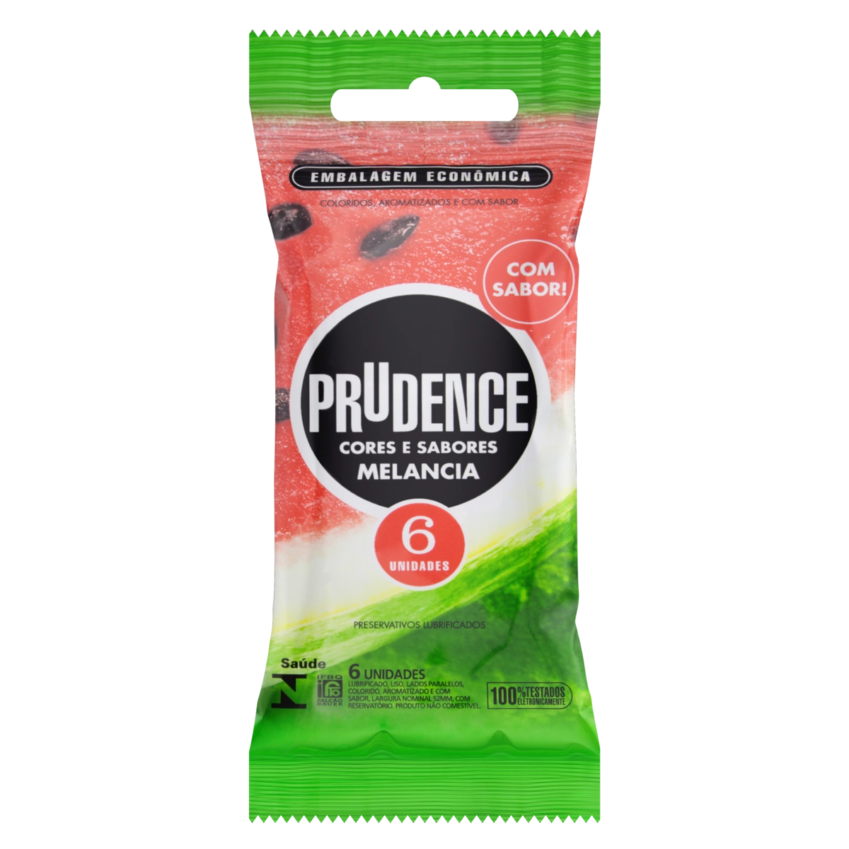 Preservativo Lubrificado Melancia Prudence Cores E Sabores Pacote 6 Unidades Embalagem Econômica
