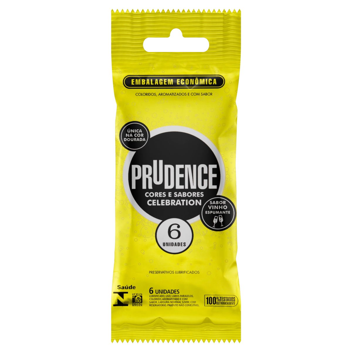 Preservativo Lubrificado Vinho Espumante Dourado Prudence Cores E Sabores Celebration Pacote 6 Unida