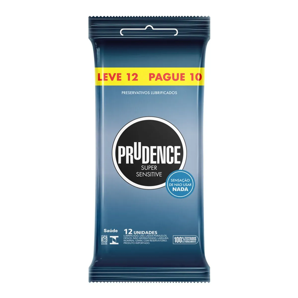 Preservativo Masculino Lubrificado Super Sensitive Prudence Pacote Leve 12 Pague 10 Unidades