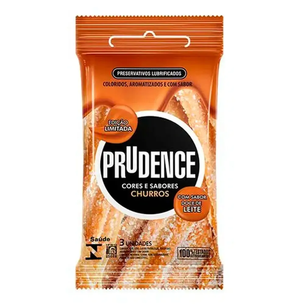 Preservativo Masculino Lubrificado Churros Prudence Cores E Sabores Pacote 3 Unidades