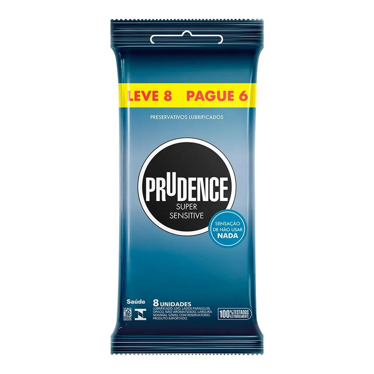Preservativo Masculino Lubrificado Super Sensitive Prudence Pacote Leve 8 Pague 6 Unidades
