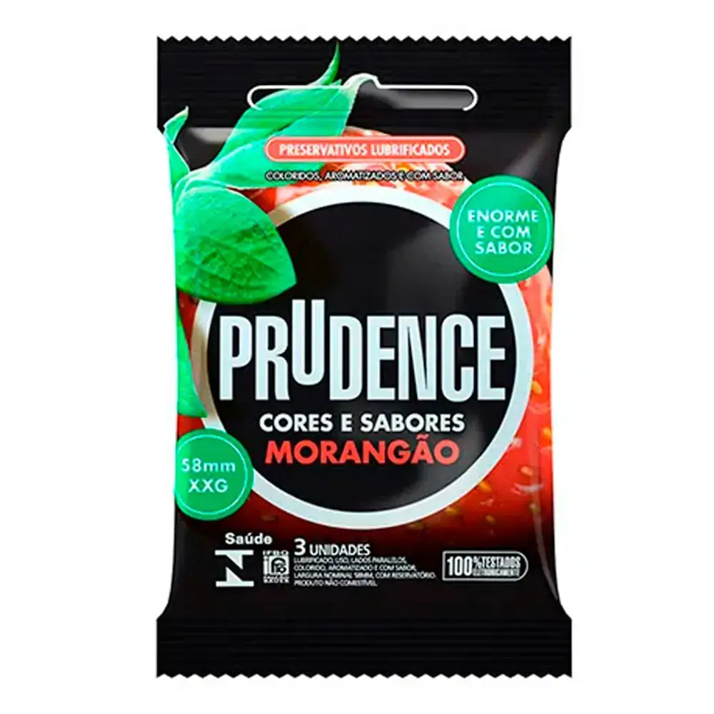 Preservativo Lubrificado Extra Grande Cor & Sabor Morangão 3uni - Prudence
