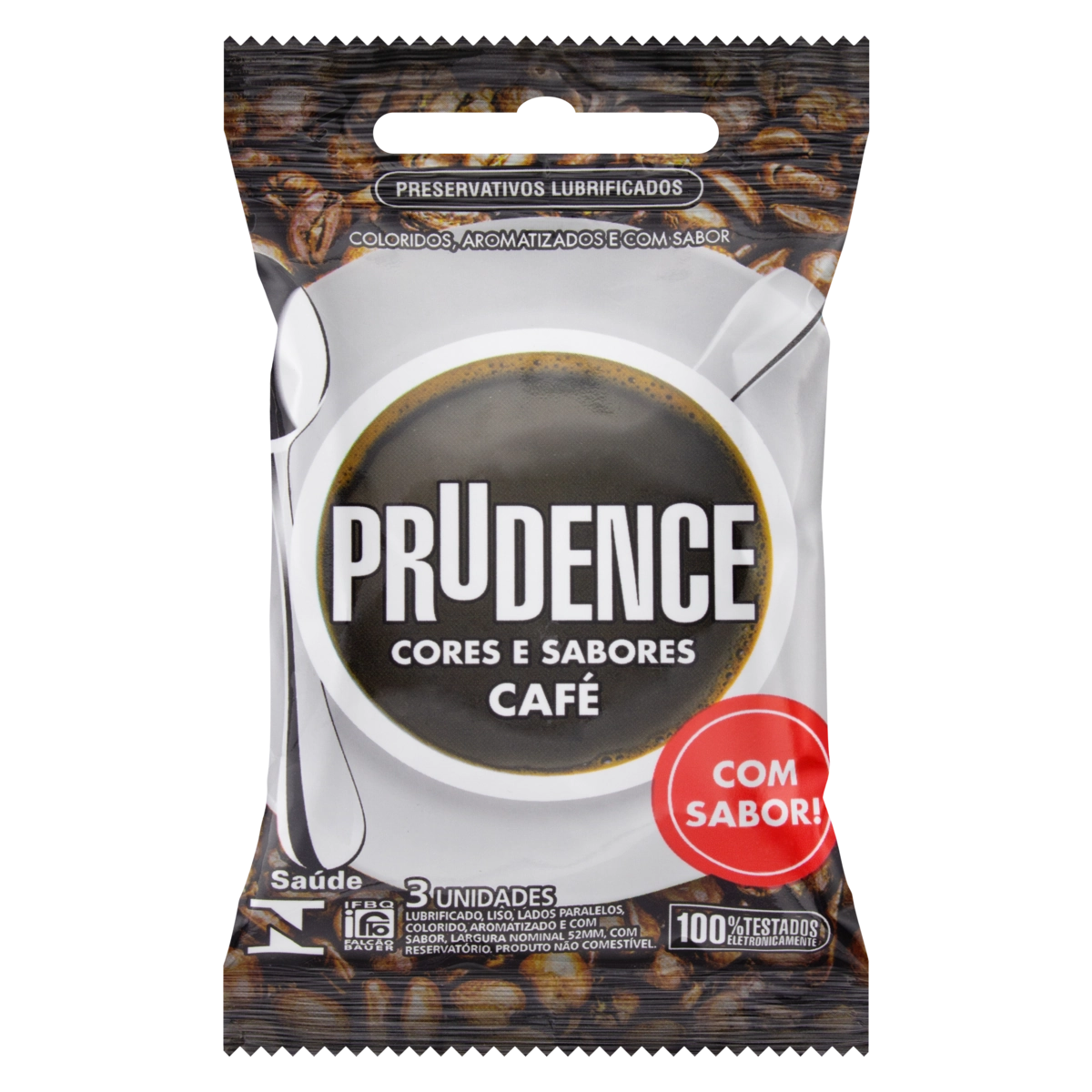 Preservativo Lubrificado Café Prudence Cores E Sabores Pacote 3 Unidades