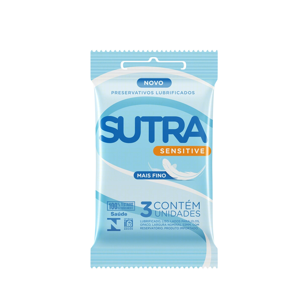 Preservativo Masculino Lubrificado Sensitive Sutra Pacote 3 Unidades