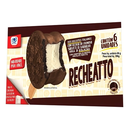 Pack Sorvete Baunilha Com Biscoito Italiano Perfetto Recheatto Caixa 396g 6 Unidades