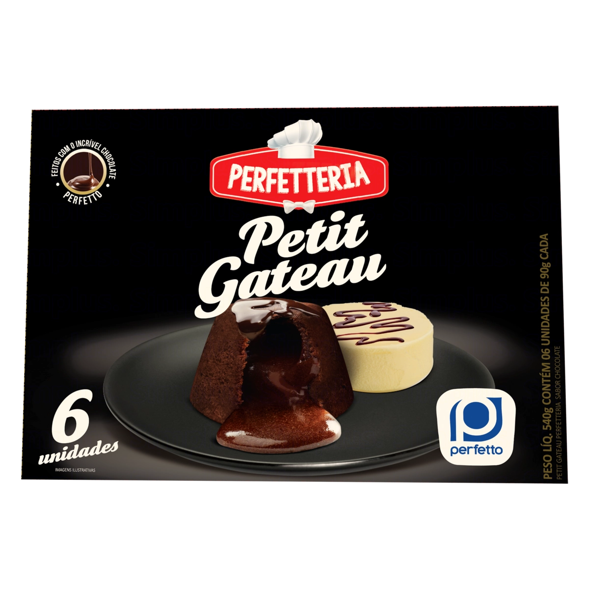 Petit Gâteau Congelado Chocolate Perfetto Perfetteria Caixa 540g 6 Unidades