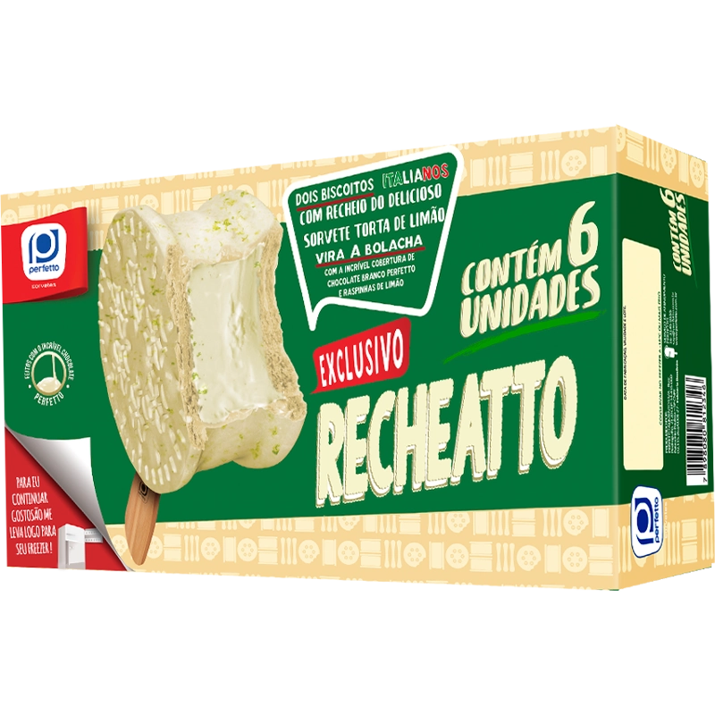 Pack Sorvete Torta De Limão Com Biscoito Italiano Perfetto Recheatto Caixa 396g 6 Unidades