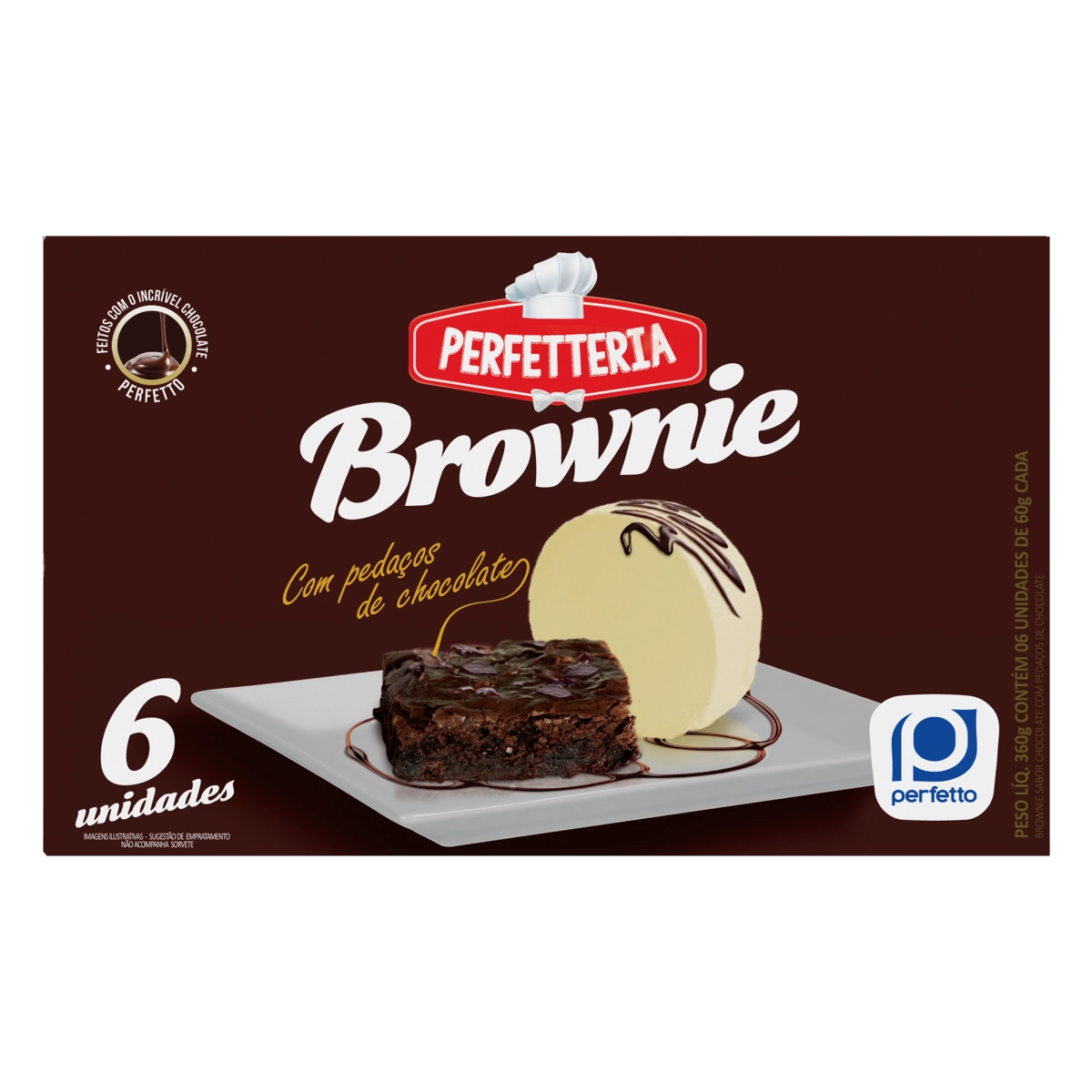 Brownie Congelado Perfetto Perfetteria Caixa 360g 6 Unidades