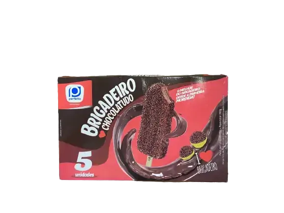 Pack Picolé Brigadeiro Cobertura Chocolate Perfetto Caixa 390g 5 Unidades