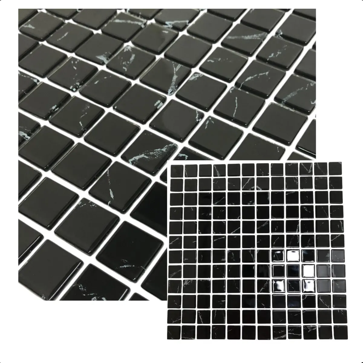 Pastilhas de Vidro Marmoblack Preta Decorada 30x30cm