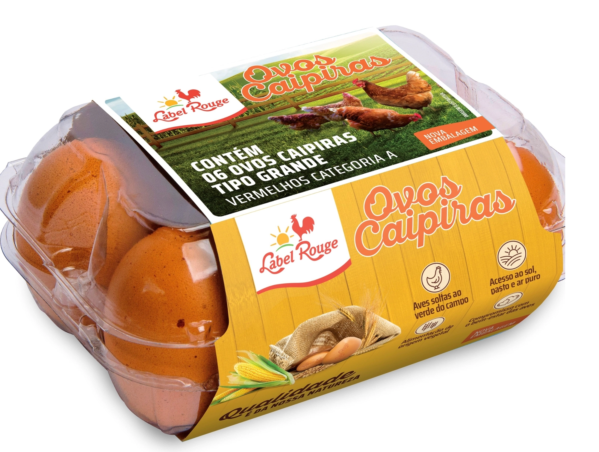 Ovos Caipira Grande Label Rouge Bandeja 6 Unidades
