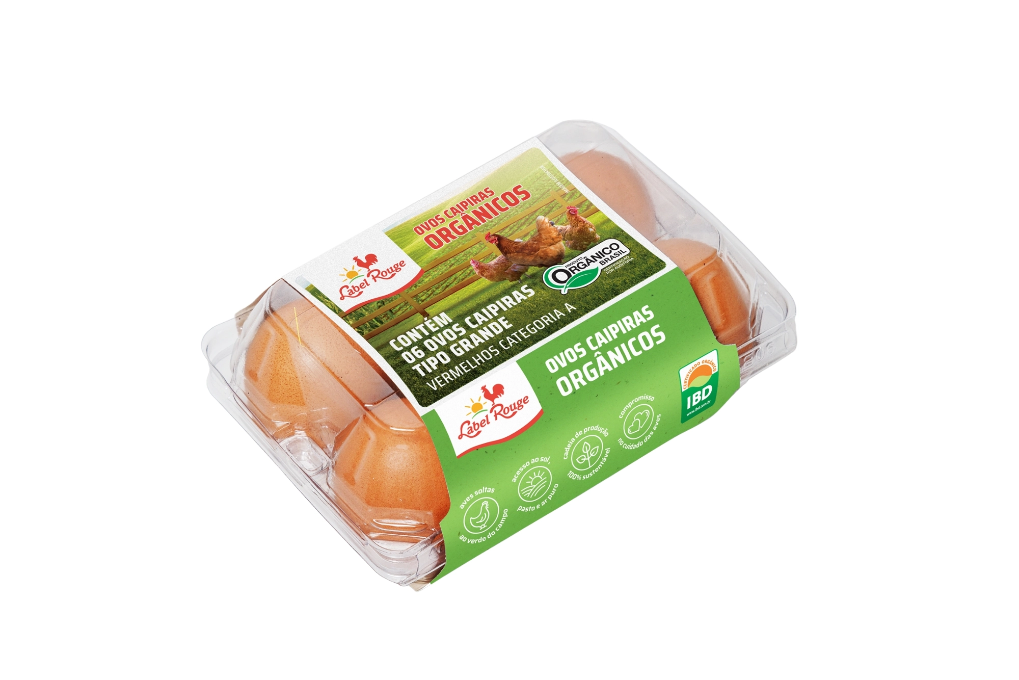 Ovos Caipira Grande Orgânico Label Rouge Bandeja 6 Unidades