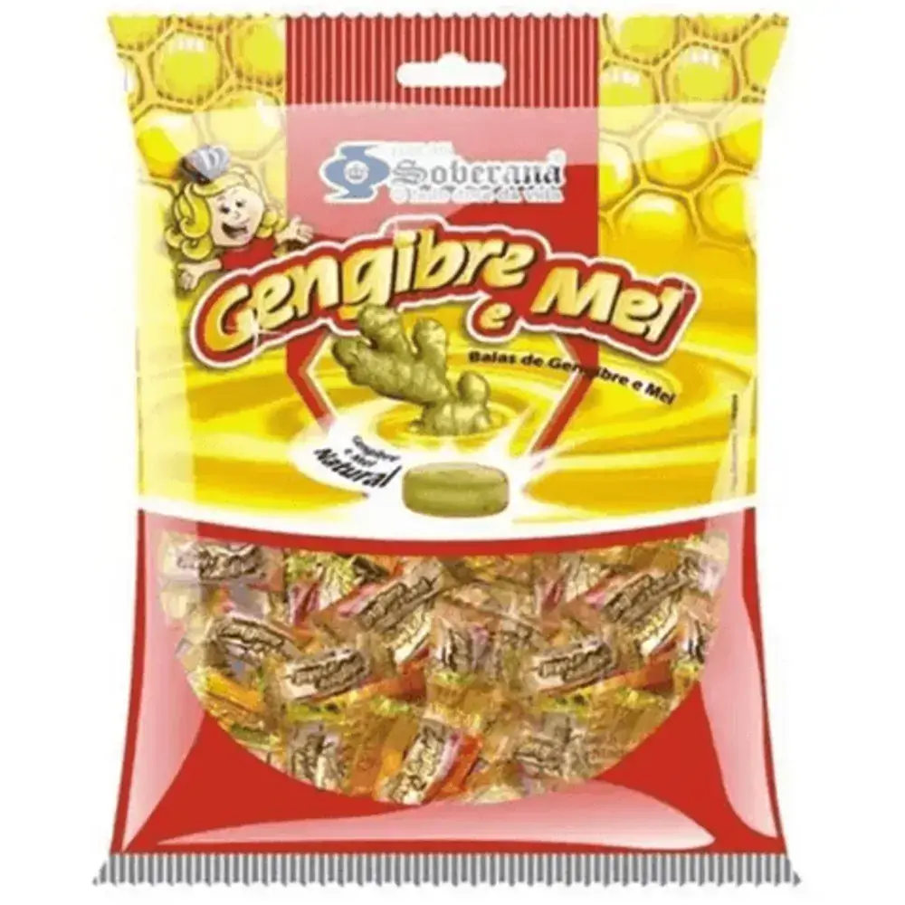 Bala dura de gengibre sabor de mel 600g - Balas Soberana