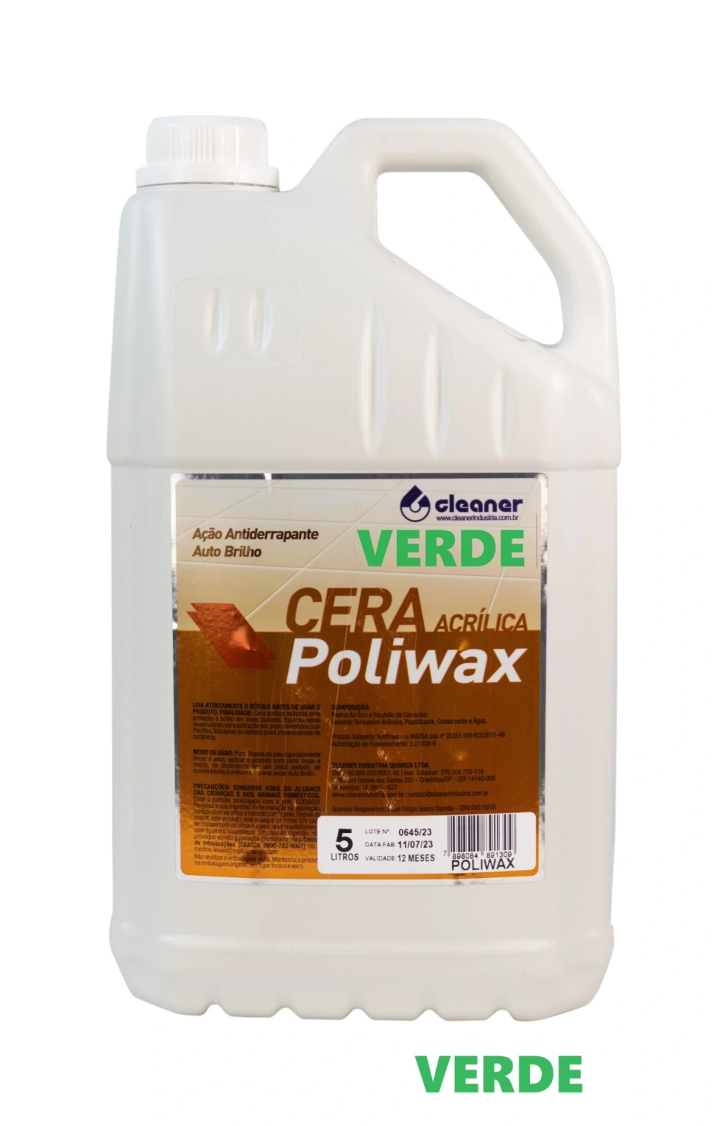 Cera Acrílica Poliwax  - Verde - Cleaner - 5 Litros