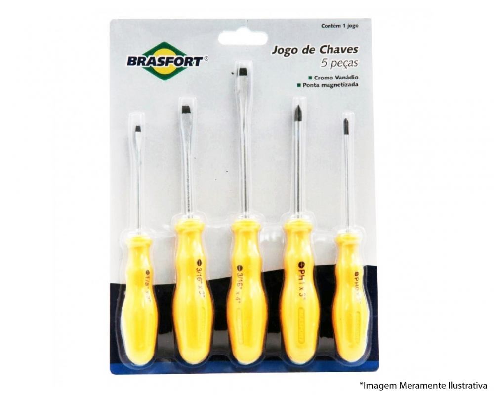 Chave Fenda-phillips Jogo 5pcs Cr Vanadium Blister