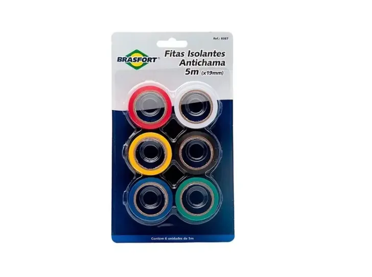 Fita Isolante Antichama Coloridas 19mm X 5mts Com 6 Rolos