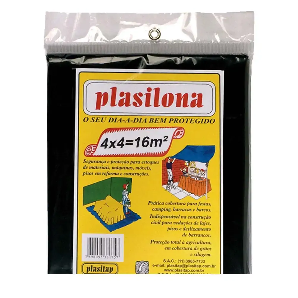 Lona Plastica Preta Cortada 4x4 Plasitap