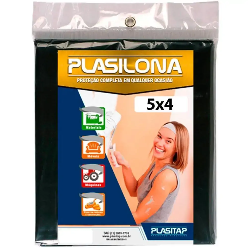 Lona plástica Plasitap Plasilona - 5 X 4, preta