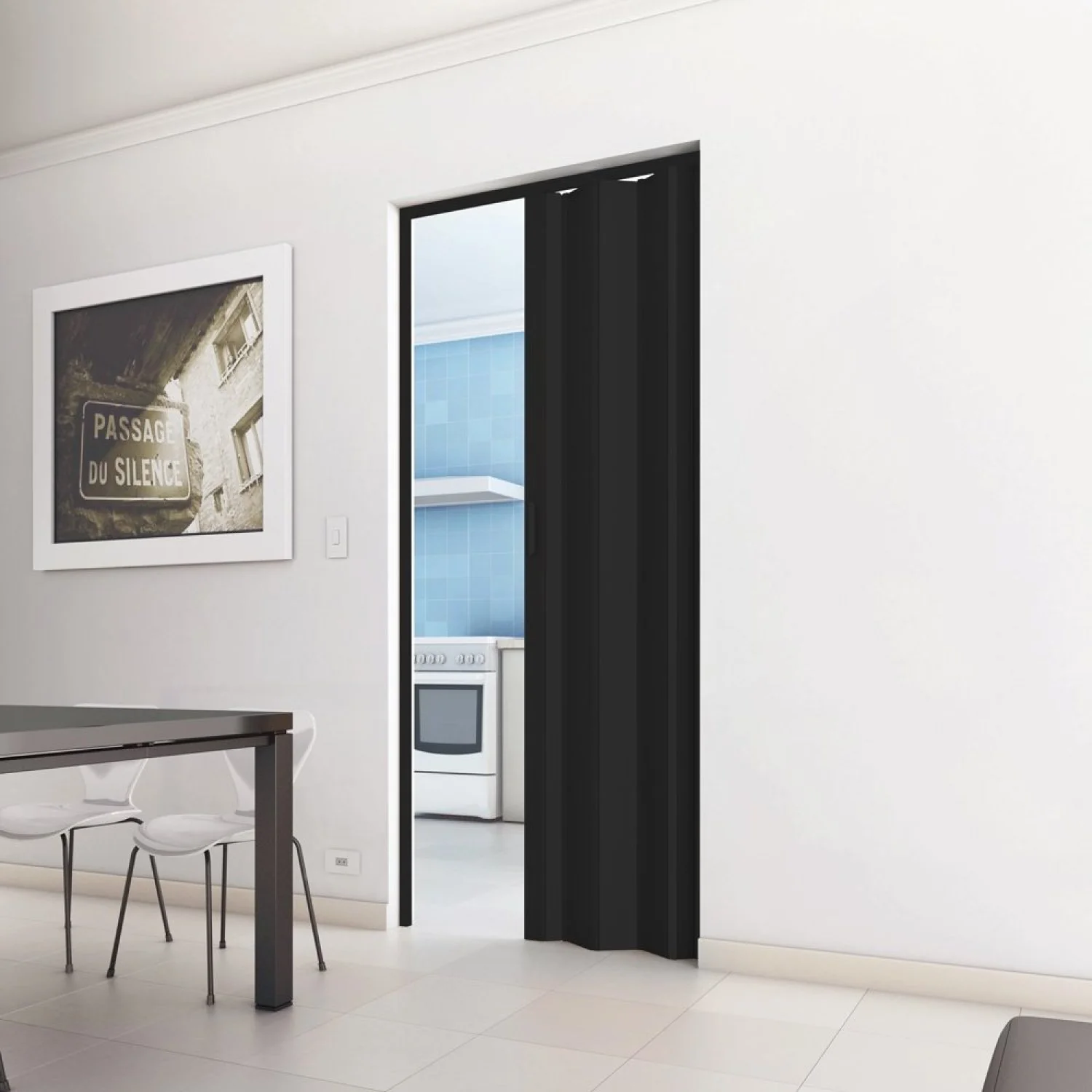 Porta Sanfonada De Pvc 210x60cm Pronta Bcf Preto