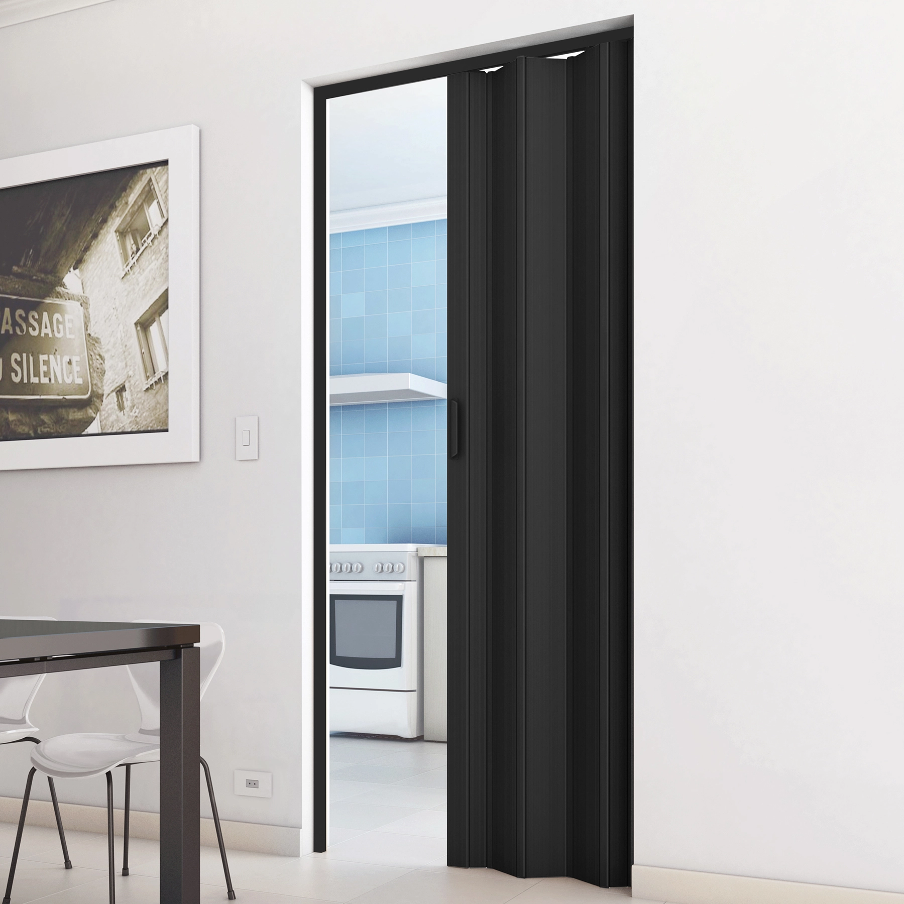 Porta Sanfonada Lisa PVC Modelo PlastPorta Preta 2,10x0,84m BCF
