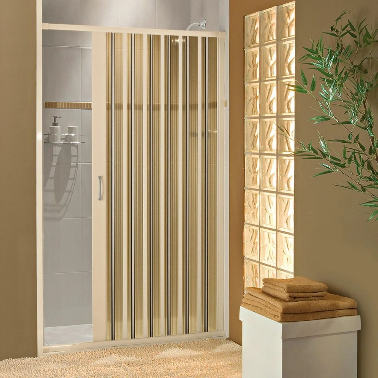 Box Para Banheiro De Pvc 185x145cm Sanfonado Frontal Bcf Bege