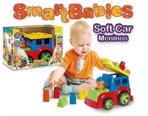 Carro Smart Babies Soft Car 24 Cm c/ Peças para Encaixar Carrinho para Meninos, Divplast 546, +24 Meses - 122906
