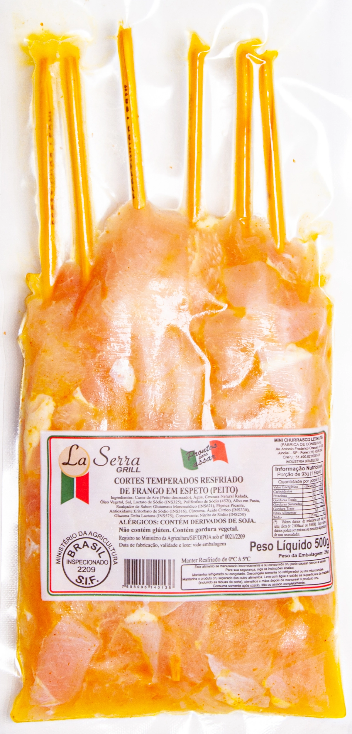 Espetinho de Peito de Frango Temperado Resfriado LA SERRA 500g