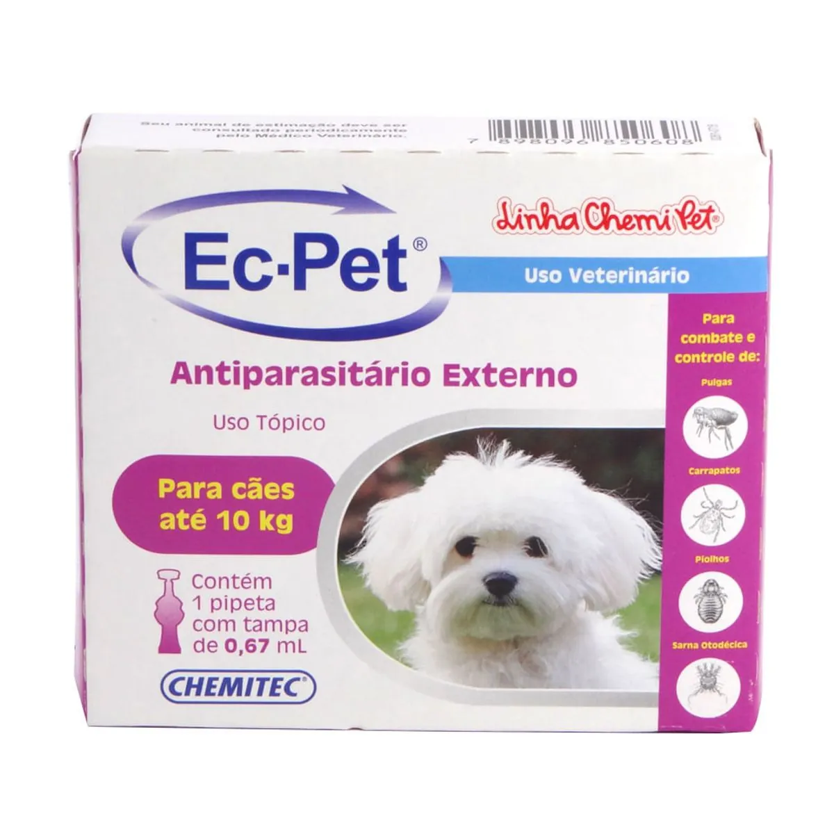 Antiparasitário Ec-Pet Chemitec c/ 1 Pipeta de 0,67ml p/ Cães Até 10kg