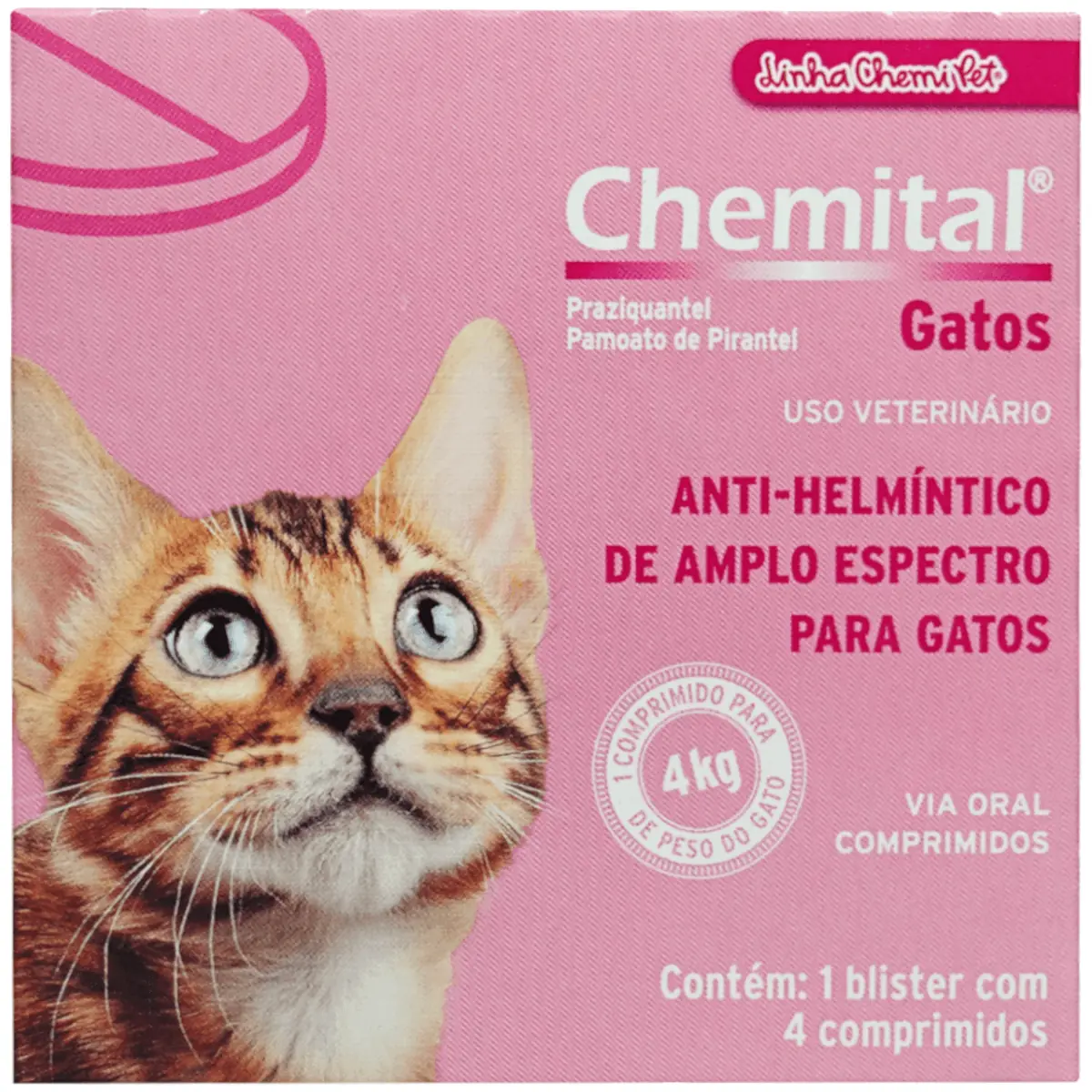 Vermifugo Chemital Gatos 4 Comprimidos