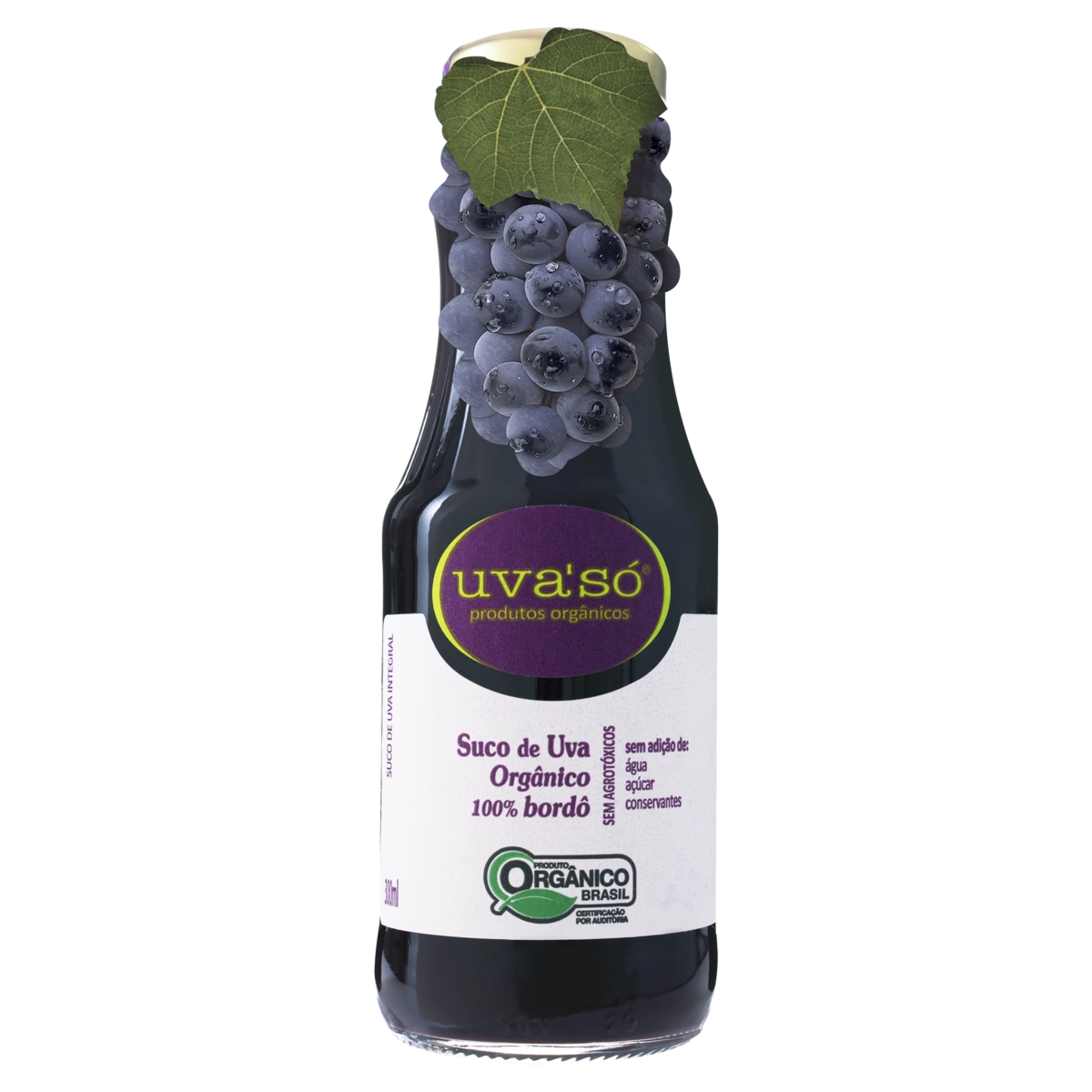 Suco de Uva Orgânico 100% Bordô UVA'SÓ Garrafa 300ml