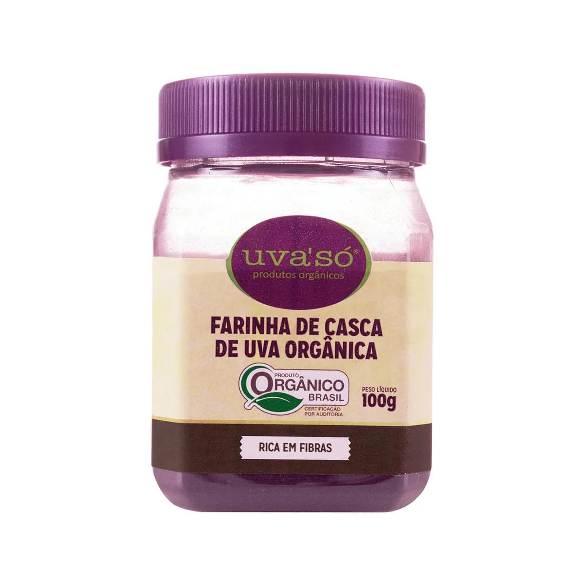 Farinha De Casca De Uva Integral Orgânica Uvasó Pote 100g