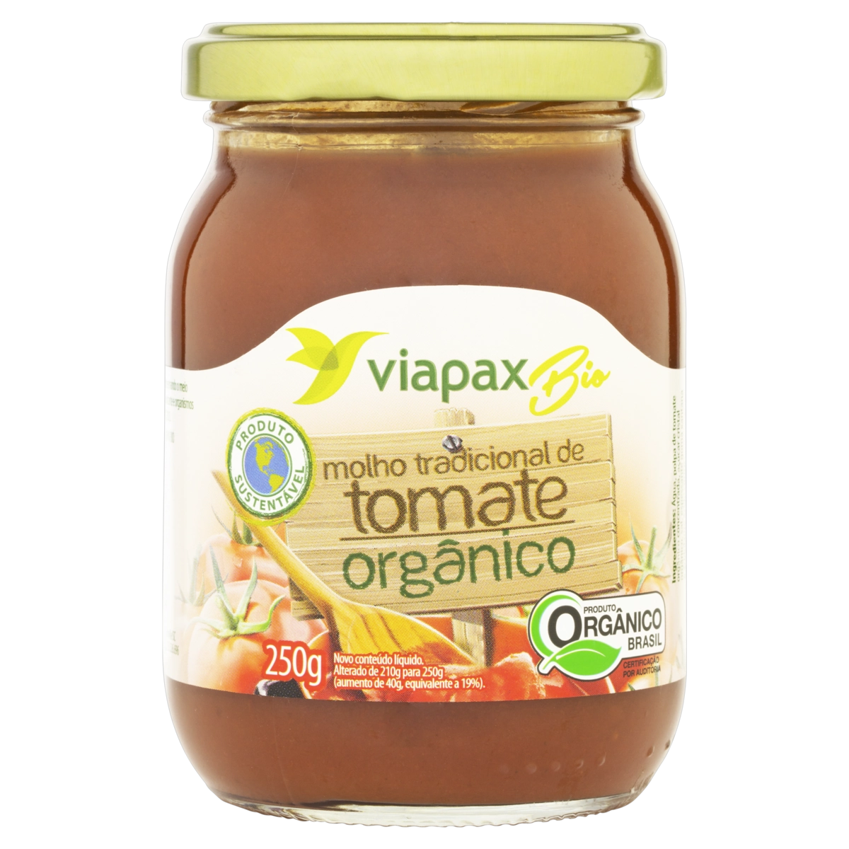 Molho De Tomate Orgânico Tradicional Viapax Bio Vidro 250g