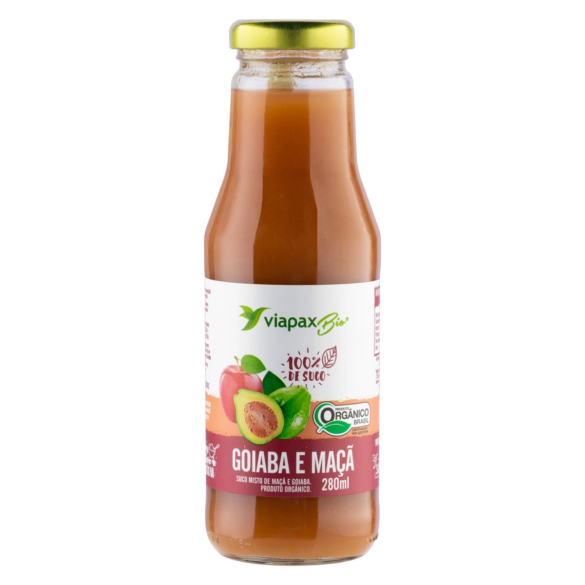 Suco Orgânico Goiaba E Maçã Viapax Bio Garrafa 280ml