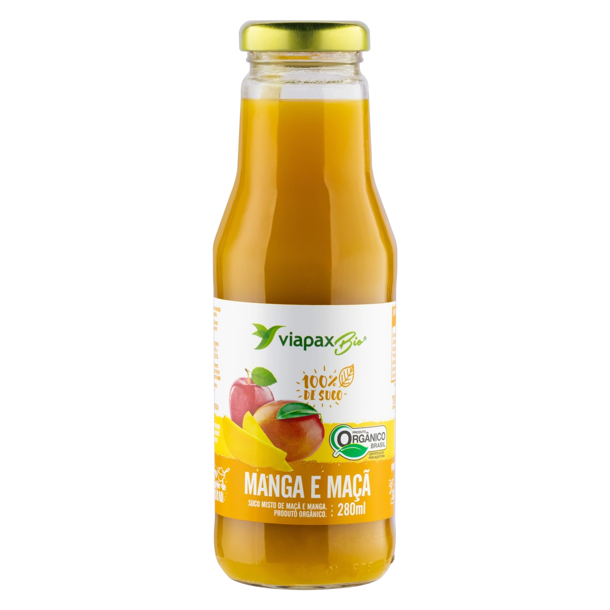 Suco Orgânico Manga E Maçã Viapax Bio Garrafa 280ml