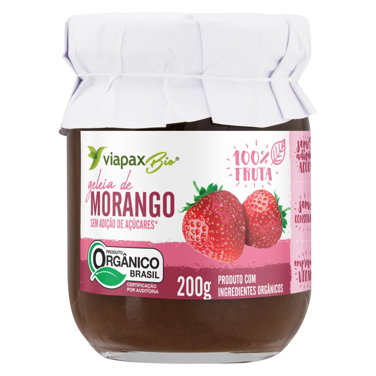 Geleia 100 Fruta Orgânica Morango Viapax Bio Vidro 200g