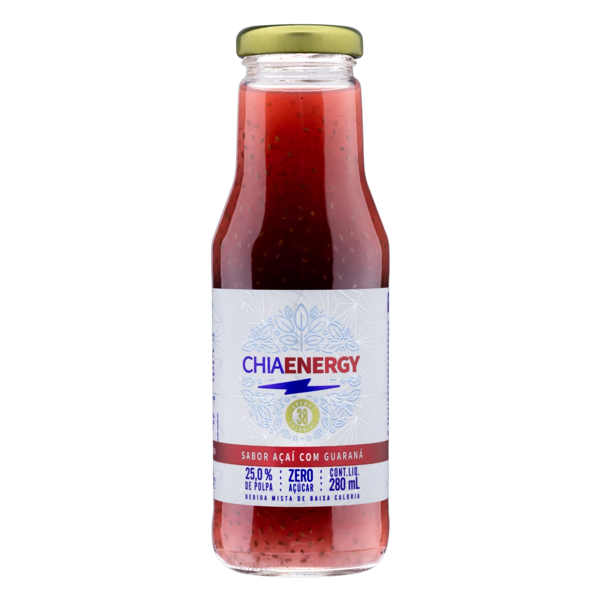 Bebida Açaí Com Guaraná Zero Açúcar Viapax Chia Energy Garrafa 280ml