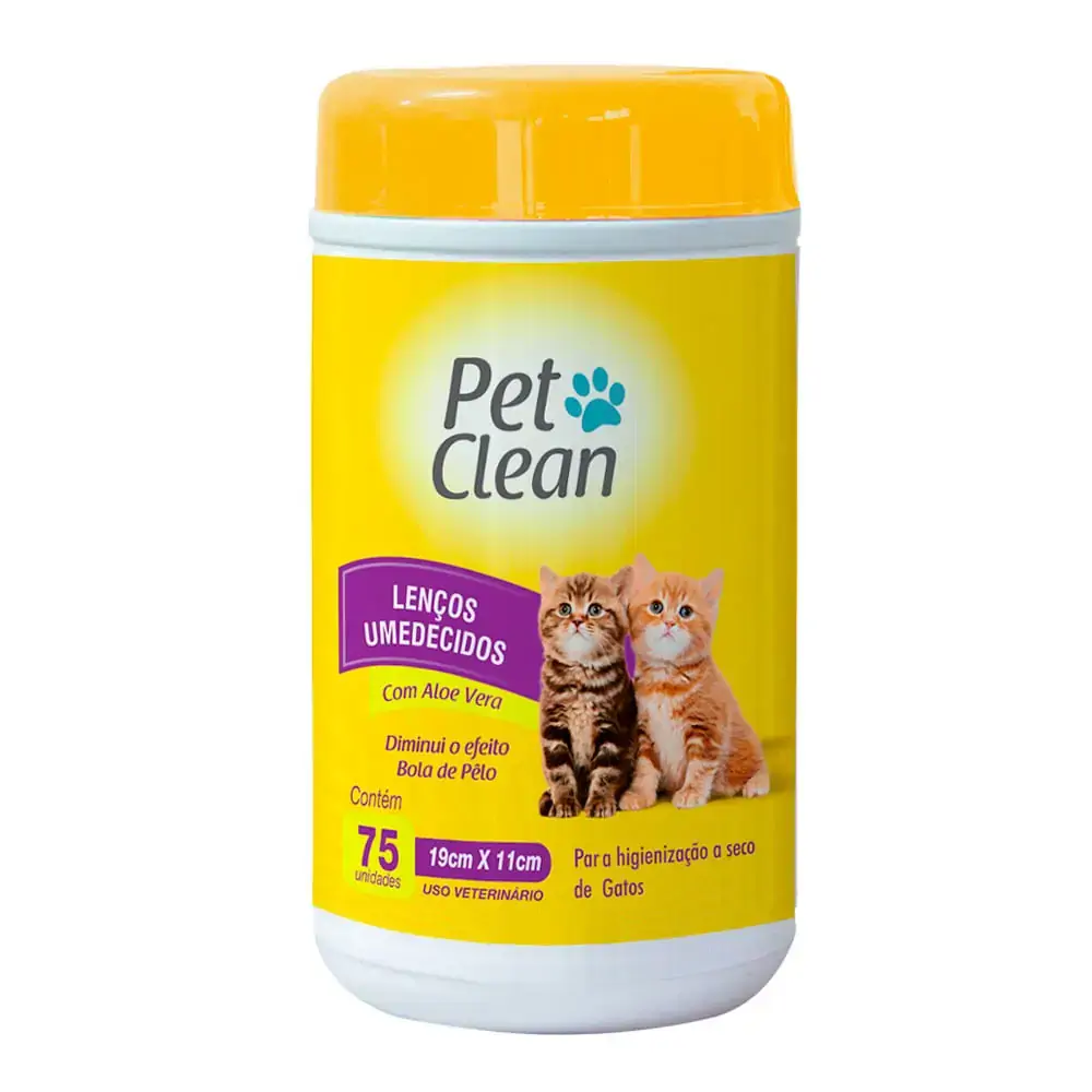 Lenço Umedecido para Gato Pet Clean 75 unidades
