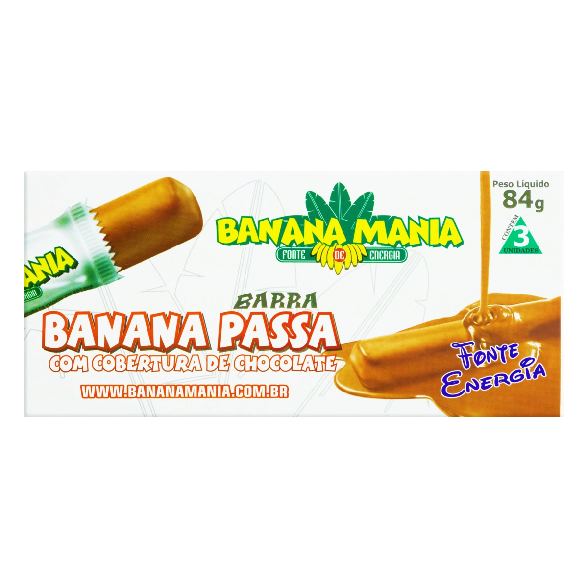 Pack Barra De Frutas Banana Passa Cobertura Chocolate Ao Leite Banana Mania Caixa 84g 3 Unidades