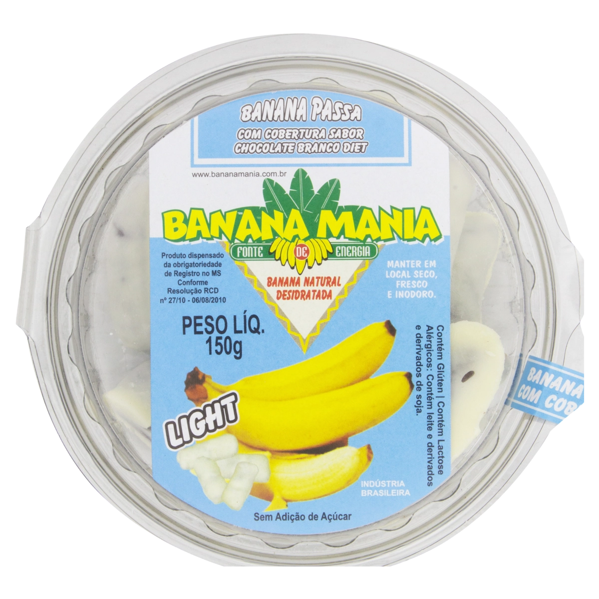 Banana Passa com Cobertura de Chocolate Branco Light BANANA MANIA 150g