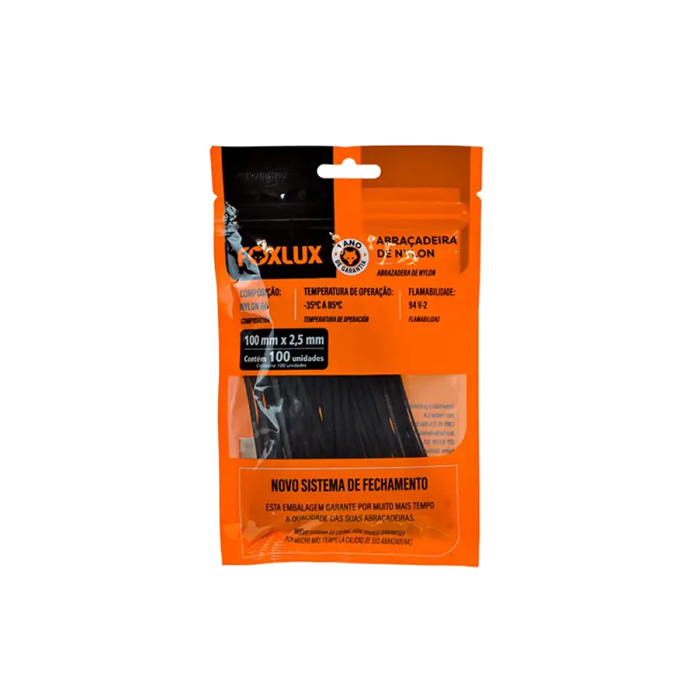Abracadeira Nylon 100x2,5 Pt Foxluz