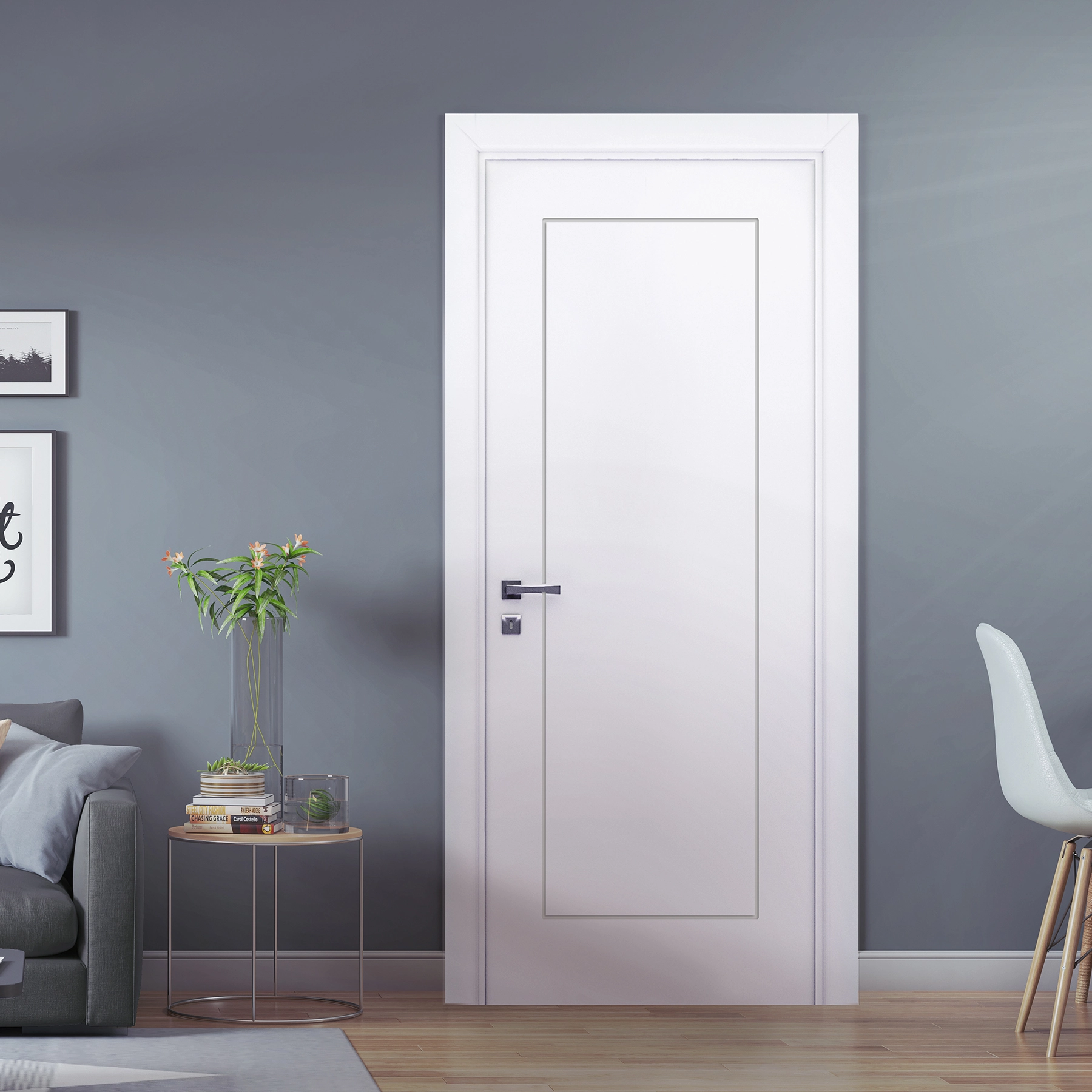 Folha de Porta Madeira de Giro ou Correr Direito|Esquerdo Branco 210x70cm Sarrafeada Laca PU Lugano Ipumirim