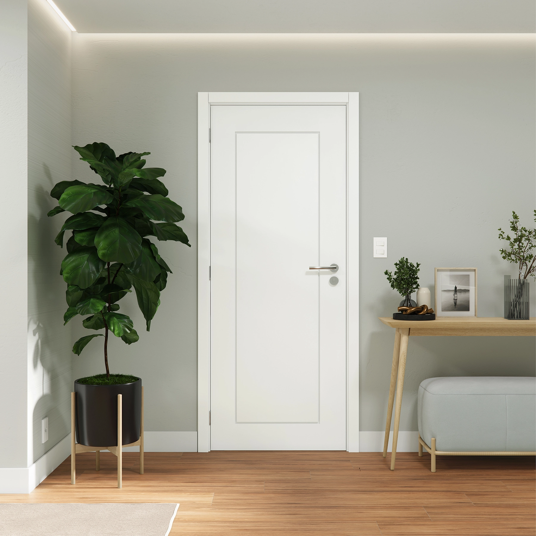Kit Porta Madeira de Giro Direito|Esquerdo Branco 210x60cm Sarrafeada Batente 13 a 17cm Laca PU Lugano Ipumirim