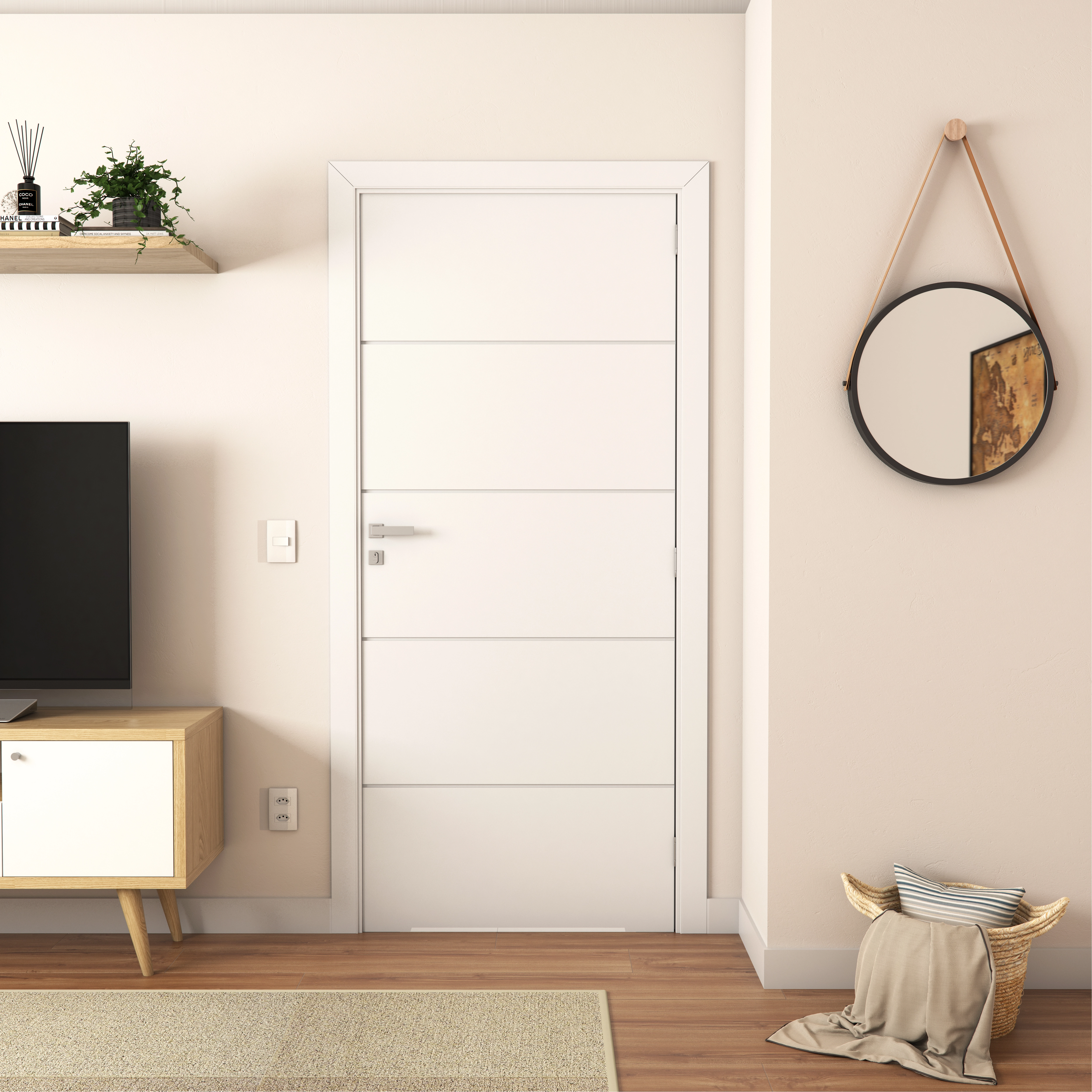 Folha de Porta Madeira de Giro ou Correr Direito|Esquerdo Branco 210x82cm Sarrafeada Laca PU Lucerna Plus Ipumirim