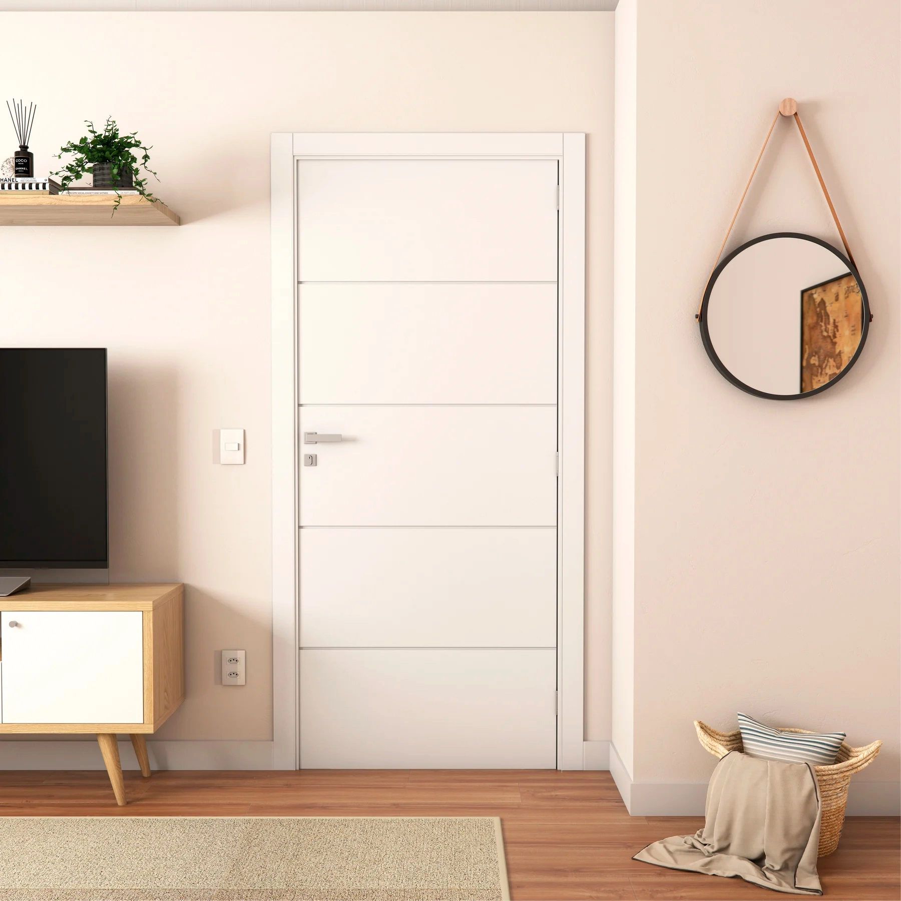 Kit Porta Madeira de Giro Direito|Esquerdo Branco 210x60cm Sarrafeada Batente 17 a 21cm Laca PU Lucerna Ipumirim