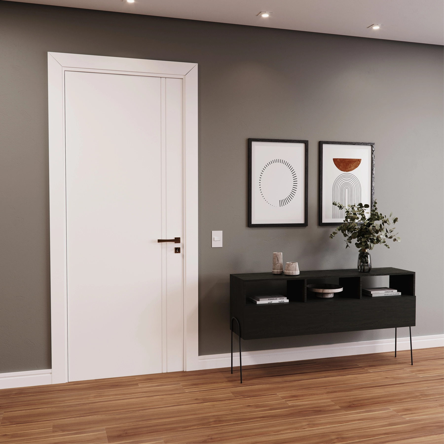 Kit Porta Madeira de Giro Direito|Esquerdo Branco 210x90cm Sarrafeada Batente 17 a 21cm Laca PU Zurique Ipumirim